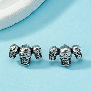 Any 3/$25! Antiqued Silver Triple Skull Stud Earrings